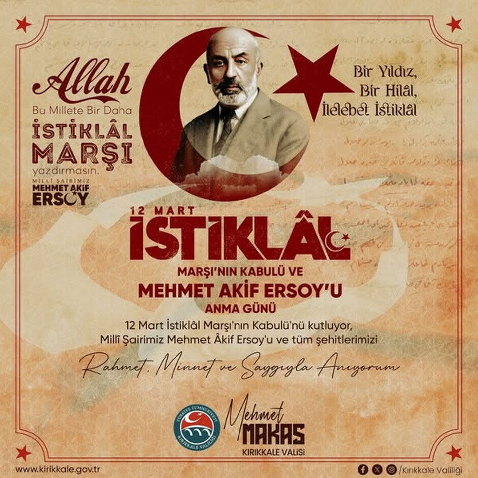 Valimiz Sayın Mehmet Makas’ın İstiklal Marşı’nın Kabulü ve  Mehmet Akif Ersoy’u Anma Günü Mesajı